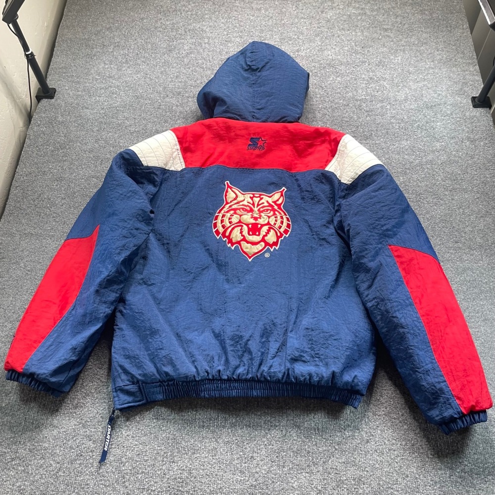 Starter Arizona Wildcats Jacket Mens Medium Blue Red Vintage Puffer Pullover - Picture 2 of 12